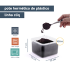 Pote 900ml Hermético De Plástico Transparente Quad - Oikos Ve