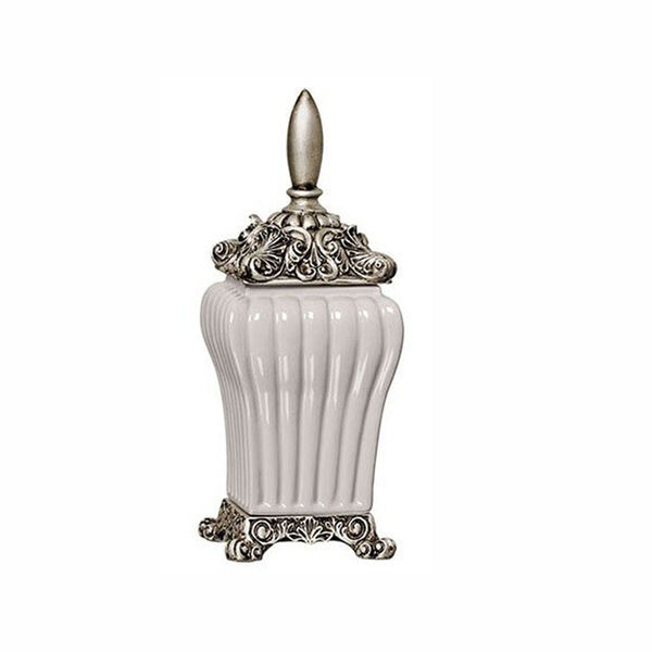 Pote / Vaso Pequeno De Cerâmica Off-white - Canelado Com Tampa