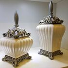 Pote / Vaso Pequeno De Cerâmica Off-white - Canelado Com Tampa