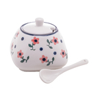 Pote Açucareiro De Cerâmica Com Colher Vintage Florido - Wp C