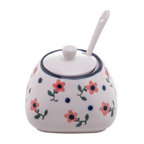 Pote Açucareiro De Cerâmica Com Colher Vintage Florido - Wp C