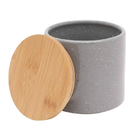 Pote Cerâmica Granilite C/ Tampa Bambu Cinza 10x10cm - Lyor