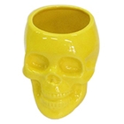 Pote Ceramica Sem Tampa Skull Amarelo Brilhante Medio 13 X 1
