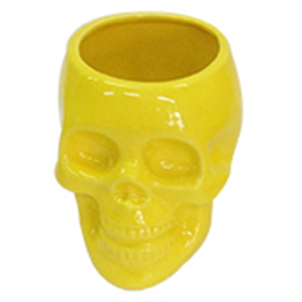 Pote Ceramica Sem Tampa Skull Amarelo Brilhante Medio 13 X 1