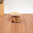 Pote De Acrílico 650ml Com Tampa De Bambu Transparente Quadra