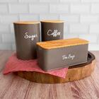 Pote De Café Açúcar E Chá Herméticos Canister Cinza 3 Peças -