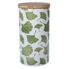 Pote De Ceramica Com Desenhos De Folha Com Tampa De Bambu