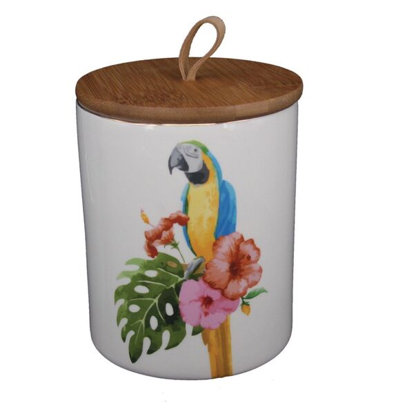 Pote De Ceramica Com Tampa De Madeira 13cm X 16 5cm