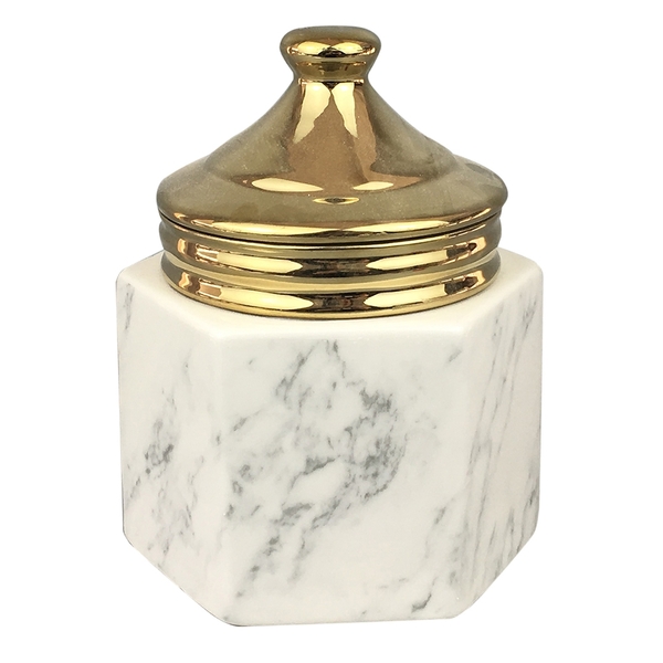 Pote De Ceramica Com Tampa Dourada 11 5cm X 12cm X 15 3cm