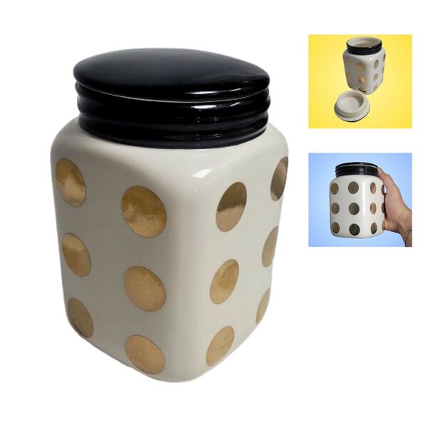 Pote De Ceramica Dourado E Branco 11cm X 11cm X 16 8cm