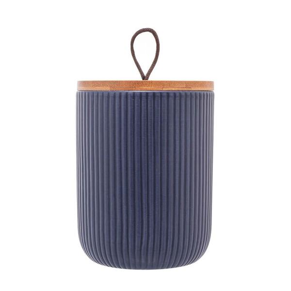 Pote De Cerâmica Hermético Com Tampa De Bambu Azul Marinho 12