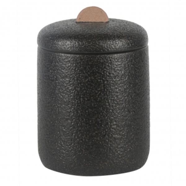 Pote De Ceramica Preto Com O Puxador Terracota