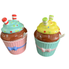 Pote De Porcelana Cupcake Com Tampa E Colher Kit Com 2ar