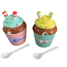 Pote De Porcelana Cupcake Com Tampa E Colher Kit Com 2ar