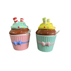 Pote De Porcelana Cupcake Com Tampa E Colher Kit Com 2ar