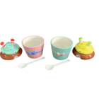 Pote De Porcelana Cupcake Com Tampa E Colher Kit Com 2ar