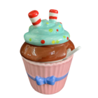 Pote De Porcelana Cupcake Com Tampa E Colher Kit Com 2ar