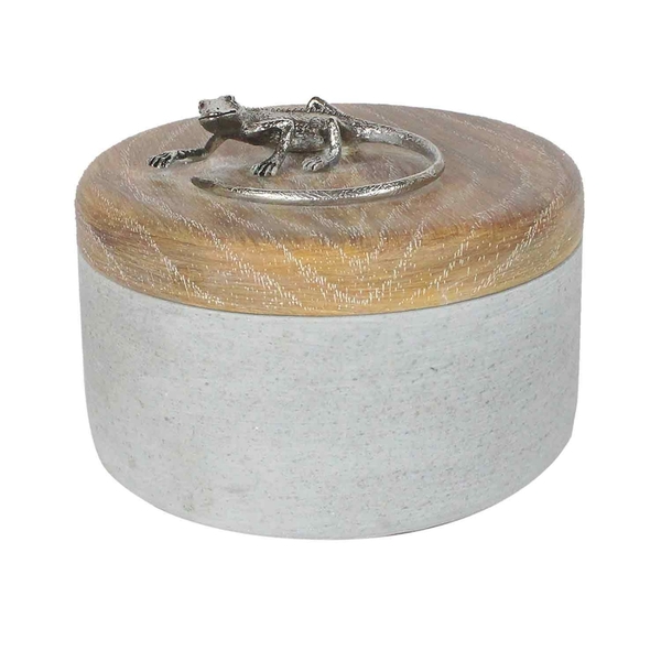 Pote De Resina Cinza E Marrom Com Lagarto 3d