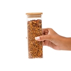 Pote De Vidro 400ml Com Tampa De Bambu Hermético Quadrado - T