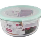 Pote De Vidro 620ml 5 Peças Com Fechamento Hermético 4 Travas