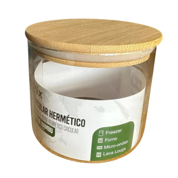 Pote De Vidro Circular Hermético Multiuso Com Tampa De Bambu