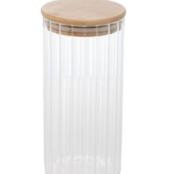 Pote De Vidro Com Tampa De Bambú 800ml