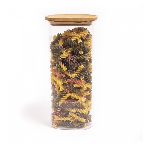 Pote De Vidro Com Tampa De Bambu Quadrado Empilhável De Manti