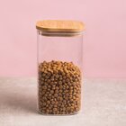 Pote De Vidro Com Tampa De Bambu Quadrado Flat De Mantimento