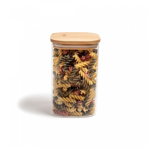 Pote De Vidro Com Tampa De Bambu Quadrado Flat De Mantimento