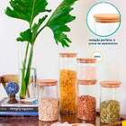 Pote De Vidro Com Tampa De Bambu Redondo Flat De Mantimento O