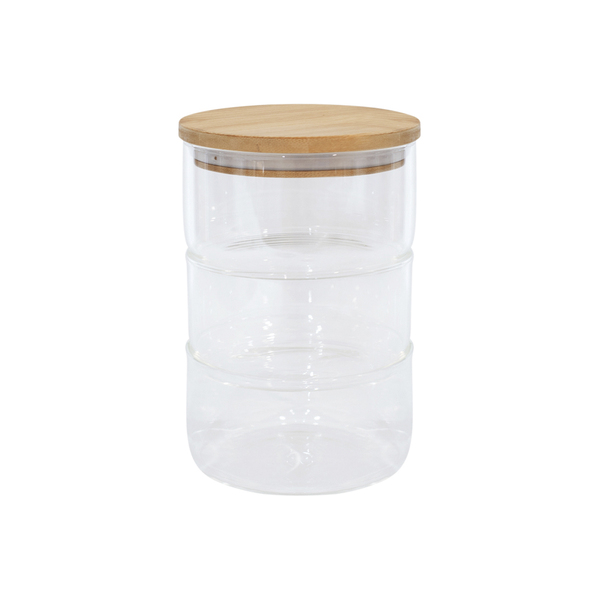 Pote De Vidro De 3 Andares Com Tampa De Bambu 1200ml - Oikos