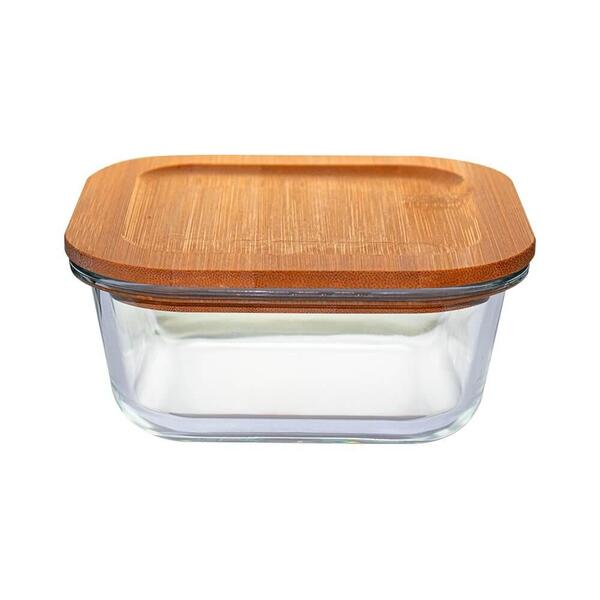 Pote De Vidro Hermético Com Tampa Quadrado De Bambu 500ml - C