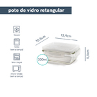 Pote De Vidro Retangular De 330 Ml C/ Tampa Transparente Bran