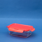 Pote De Vidro Retangular De 840ml Com Tampa Vermelha - Oikos