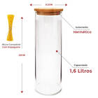 Pote De Vidro Tampa De Bambu Hermético Redondo 1,6l
