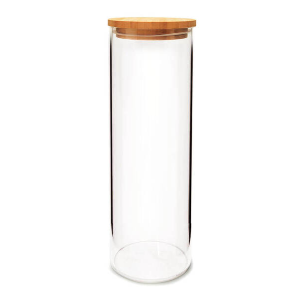Pote De Vidro Tampa De Bambu Hermético Redondo 1,6l