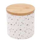 Pote Decorativo Cerâmica Tampa Bambu Granilite Branco 10x10cm