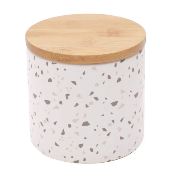 Pote Decorativo Cerâmica Tampa Bambu Granilite Branco 10x10cm