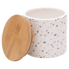 Pote Decorativo Cerâmica Tampa Bambu Granilite Branco 10x10cm
