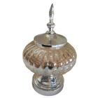 Pote Decorativo Com Tampa Em Vidro E Metal 29cm Cinza