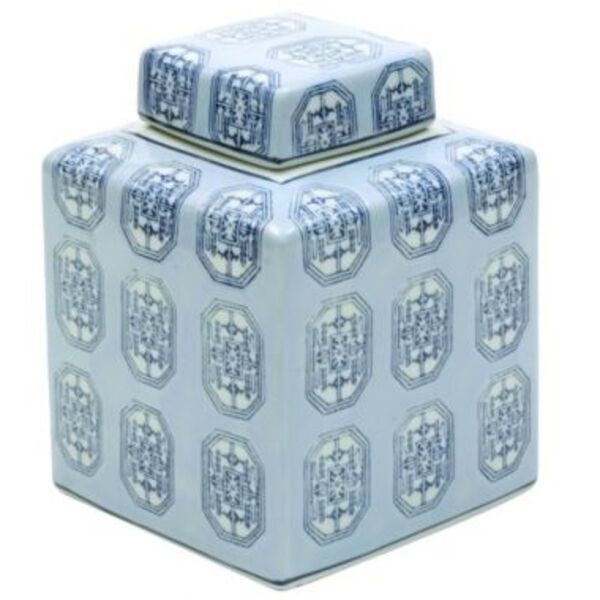 Pote Decorativo De Ceramica Azul E Branco