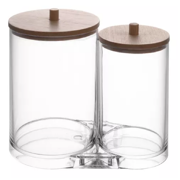 Pote Duplo Organizador Para Algodão Em Disco E Cotonete De Ac