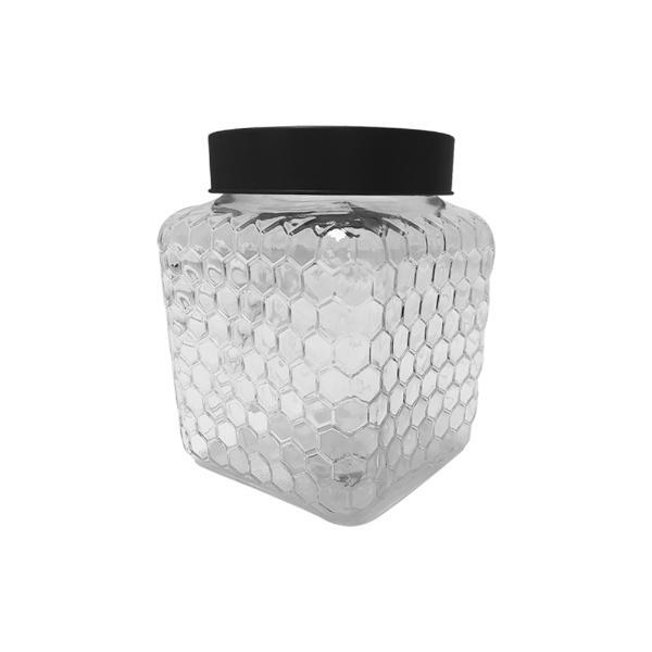 Pote Em Vidro Com Tampa Bon Gourmet Colmeia 13x16cm Preto