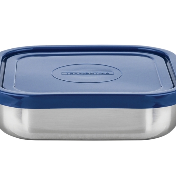 Pote Freezinox Em Aco Inox Com Tampa Plastica Azul Quadrado 1
