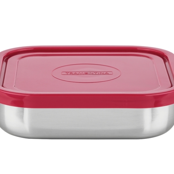 Pote Freezinox Em Aco Inox Com Tampa Plastica Rosa Quadrado 1