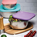 Pote Freezinox Quadrado Em Aco Inox Com Tampa Plastica Lilas