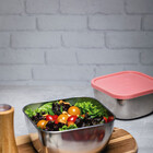 Pote Freezinox Quadrado Em Aco Inox Com Tampa Plastica Salmao