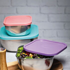 Pote Freezinox Quadrado Em Aco Inox Com Tampa Plastica Salmao