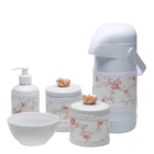 Pote, Garrafa, Molhadeira E Porta Álcool Florzinha Dourada