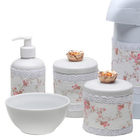 Pote, Garrafa, Molhadeira E Porta Álcool Florzinha Dourada